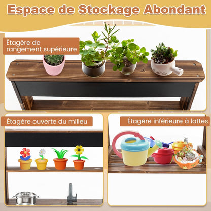 Cuisine Enfant Extérieure En Bois De Sapin 2 Accessoires 65 X 40 X 96 Cm Pour 3-7 Ans Naturel