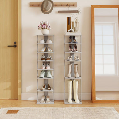 Meuble À Chaussures 7 Niveaux En Forme De Tour Peu Encombrante Rangement D'Angle 27X26X110Cm Café/Noir/Blanc/Gris