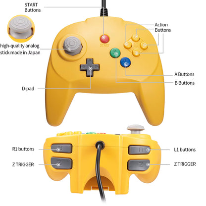 [New Version] 2 Pack for N64 Controller, Mini Game Pad Joystick for N 64 Console- Plug & Play (Design from Japan)