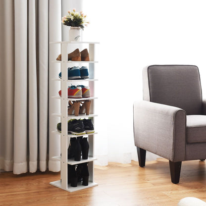 Meuble À Chaussures 7 Niveaux En Forme De Tour Peu Encombrante Rangement D'Angle 27X26X110Cm Café/Noir/Blanc/Gris