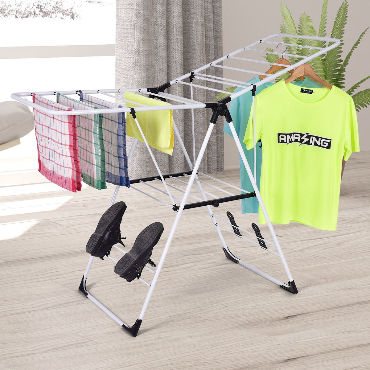 Séchoir Pliable Rangement Pour Vêtements De Lessive Cintre Robuste Étendoir À Linge Séchoir À Vêtements En Acier Pour Intérieur/Extérieur