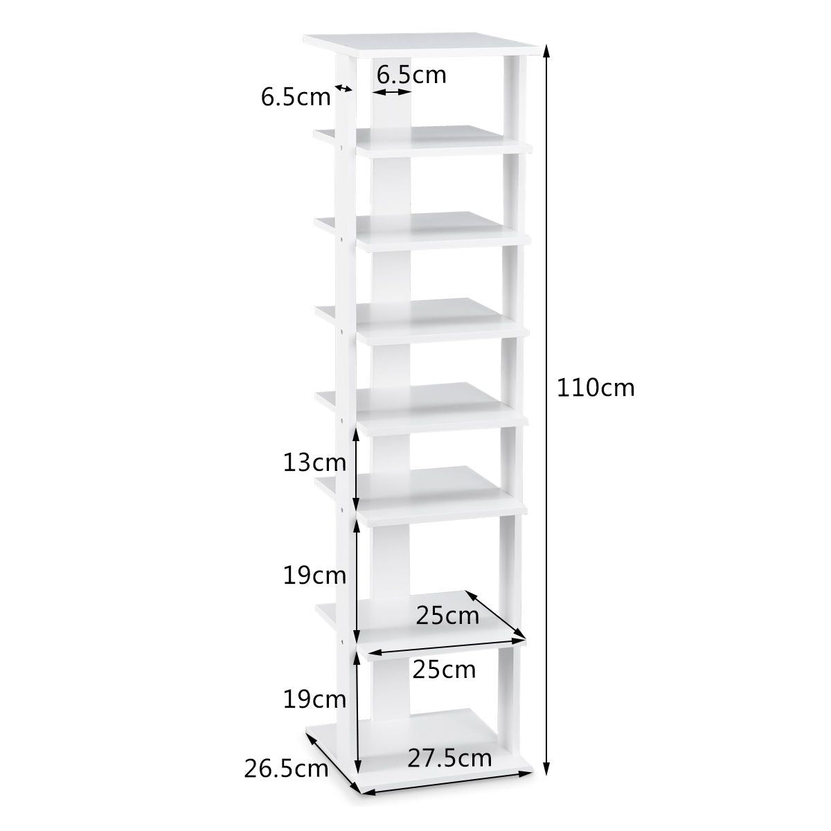 Meuble À Chaussures 7 Niveaux En Forme De Tour Peu Encombrante Rangement D'Angle 27X26X110Cm Café/Noir/Blanc/Gris