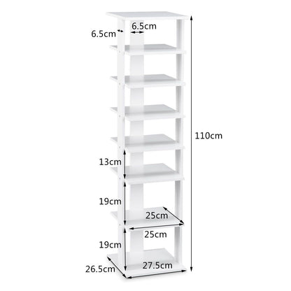 Meuble À Chaussures 7 Niveaux En Forme De Tour Peu Encombrante Rangement D'Angle 27X26X110Cm Café/Noir/Blanc/Gris
