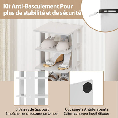 Meuble À Chaussures 7 Niveaux En Forme De Tour Peu Encombrante Rangement D'Angle 27X26X110Cm Café/Noir/Blanc/Gris