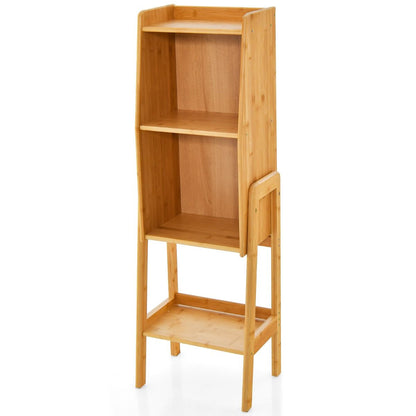 Bibliothèque Étagère Rangement En Bambou Meuble Case Compartiment Cube Pieds Bords Surélevés 26,5 X 37 X 113 CM Naturel