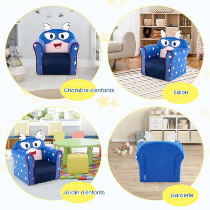 Fauteuil Bébé En Velours Cadre En Bois Patins Antidérapants Canapé Enfants 0-5 Ans Motif Aile