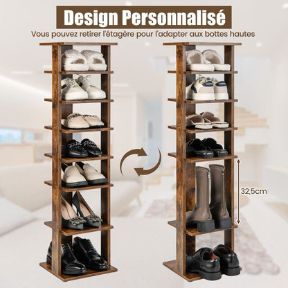 Meuble À Chaussures 7 Niveaux En Forme De Tour Peu Encombrante Rangement D'Angle 27X26X110Cm Café/Noir/Blanc/Gris