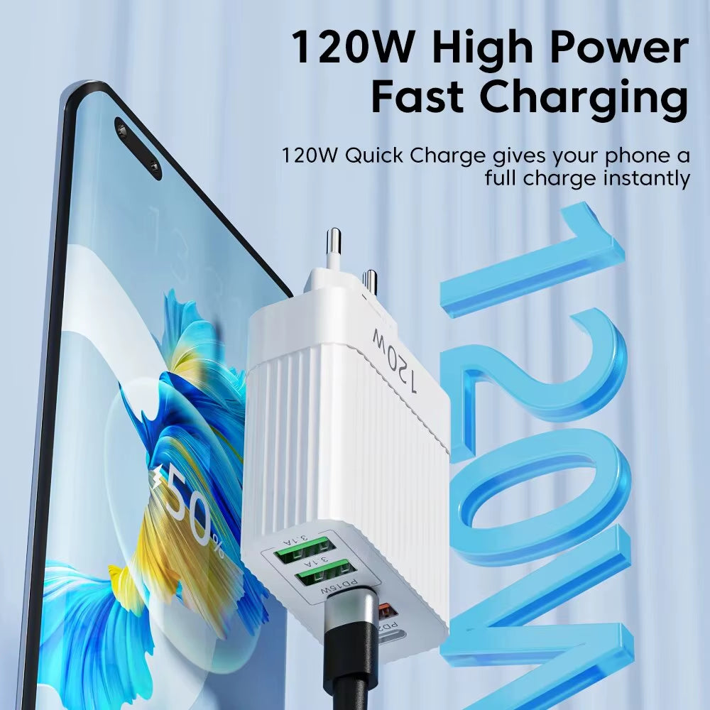 USB Fast Charger 5 Ports PD Type C Quick Charge Phone Charger Adapter for Iphone 15 Pro Samsung Xiaomi Huawei USB C Wall Charger