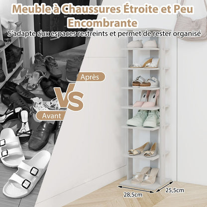 Meuble À Chaussures 7 Niveaux En Forme De Tour Peu Encombrante Rangement D'Angle 27X26X110Cm Café/Noir/Blanc/Gris