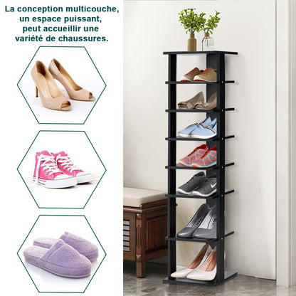 Meuble À Chaussures 7 Niveaux En Forme De Tour Peu Encombrante Rangement D'Angle 27X26X110Cm Café/Noir/Blanc/Gris