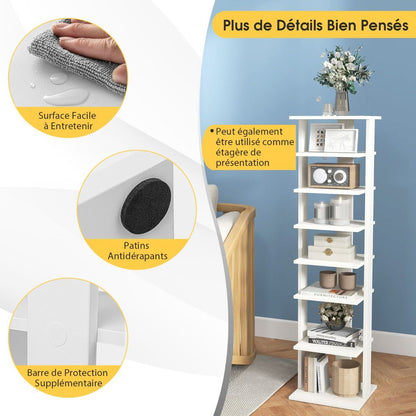 Meuble À Chaussures 7 Niveaux En Forme De Tour Peu Encombrante Rangement D'Angle 27X26X110Cm Café/Noir/Blanc/Gris