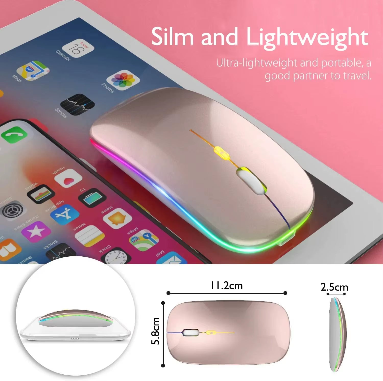 Wireless Mouse Rechargeable Bluetooth5.1 Remote Control 2.4Ghz USB Mouse for Computer Laptop PC Macbook Gaming Mouse Gamer