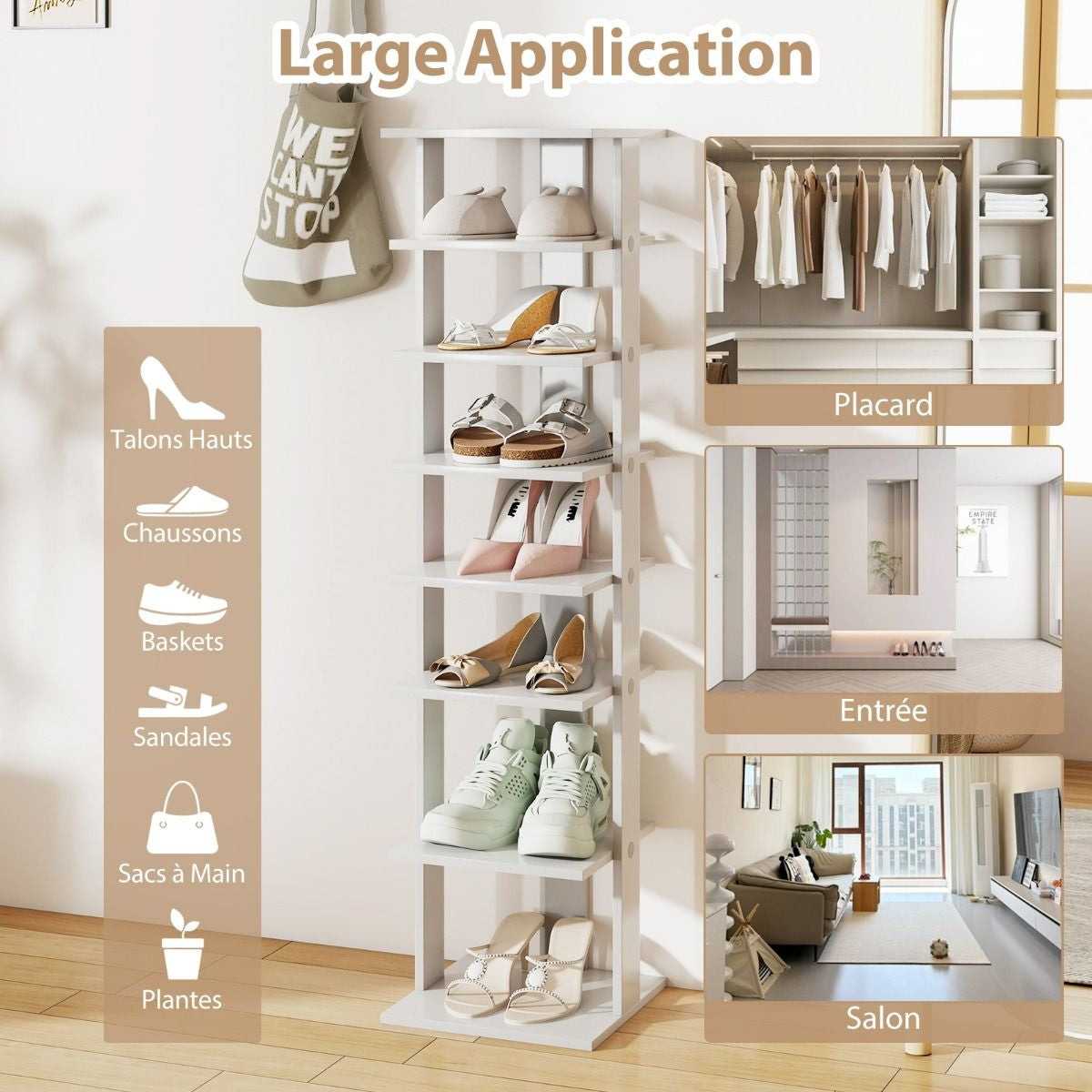 Meuble À Chaussures 7 Niveaux En Forme De Tour Peu Encombrante Rangement D'Angle 27X26X110Cm Café/Noir/Blanc/Gris