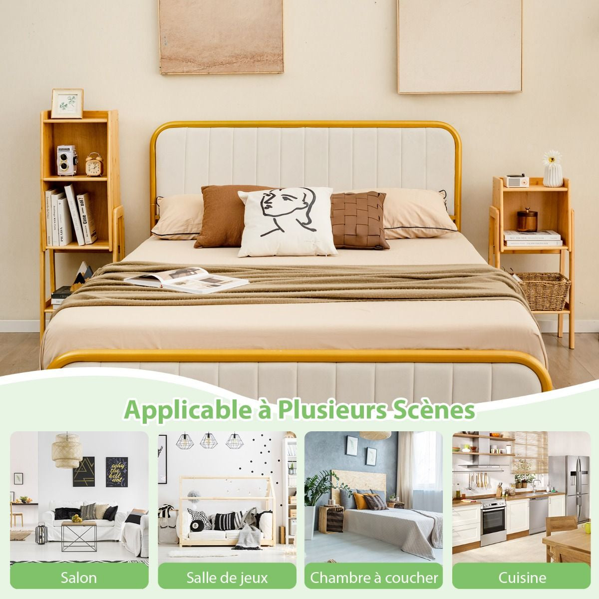 Bibliothèque Étagère Rangement En Bambou Meuble Case Compartiment Cube Pieds Bords Surélevés 26,5 X 37 X 113 CM Naturel