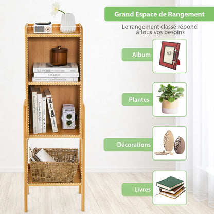 Bibliothèque Étagère Rangement En Bambou Meuble Case Compartiment Cube Pieds Bords Surélevés 26,5 X 37 X 113 CM Naturel
