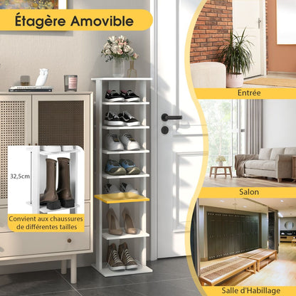 Meuble À Chaussures 7 Niveaux En Forme De Tour Peu Encombrante Rangement D'Angle 27X26X110Cm Café/Noir/Blanc/Gris